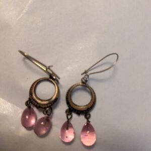 Beautiful Pink Glass And Vintage Brass Earrings